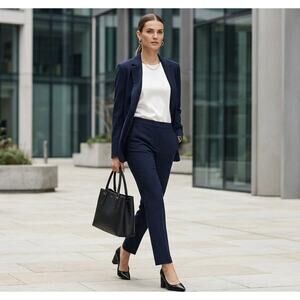 REISS Delo Trousers Navy Blue Wool Blend Slim Leg Dress Pants Size 6